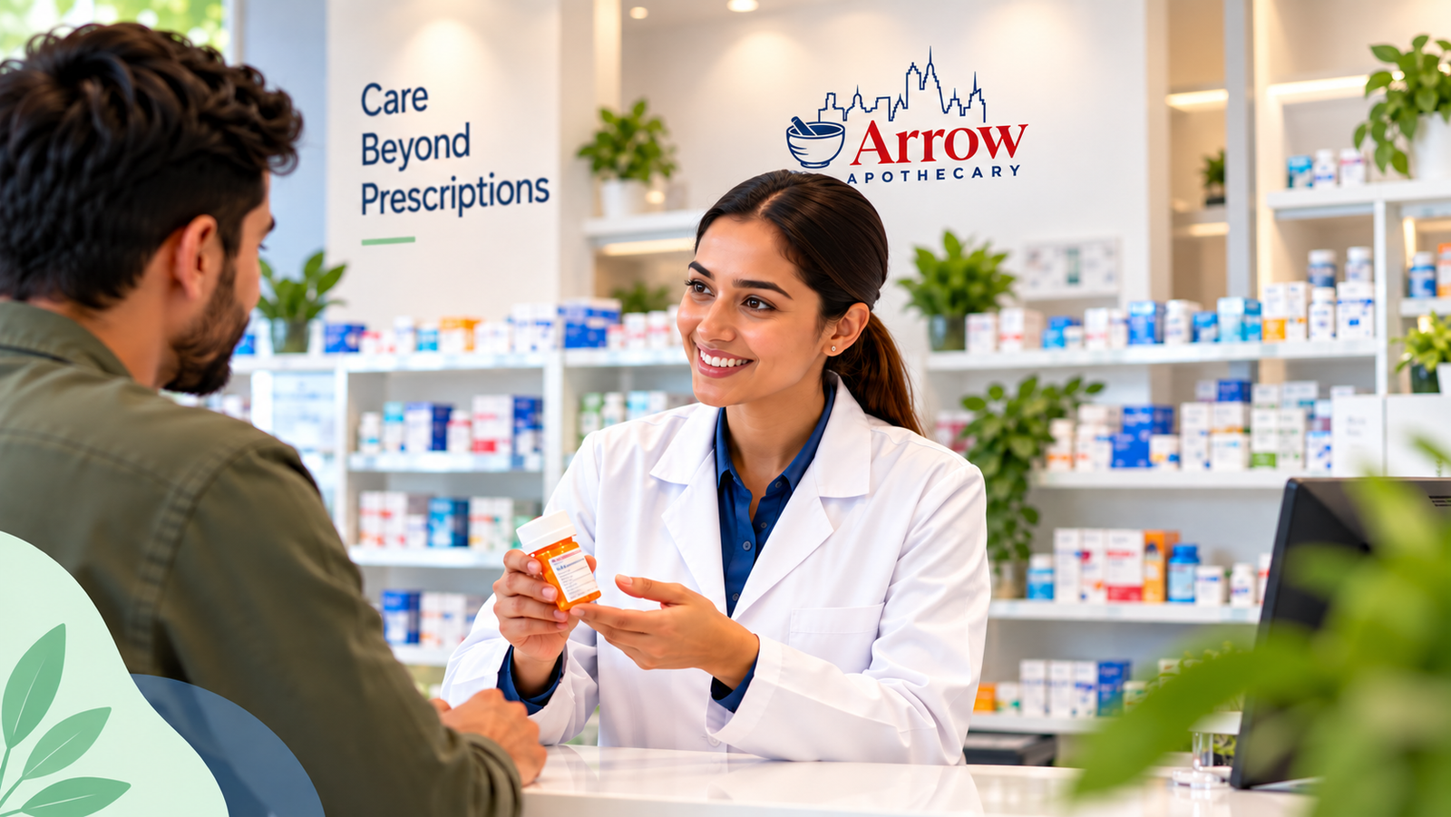 Arrow Apothecary pharmacist helping a customer
